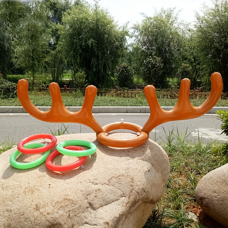 Juego de Lanzamiento de Aros con Cuernos de Reno Inflable - Divertido Juego de Navidad y Fiesta