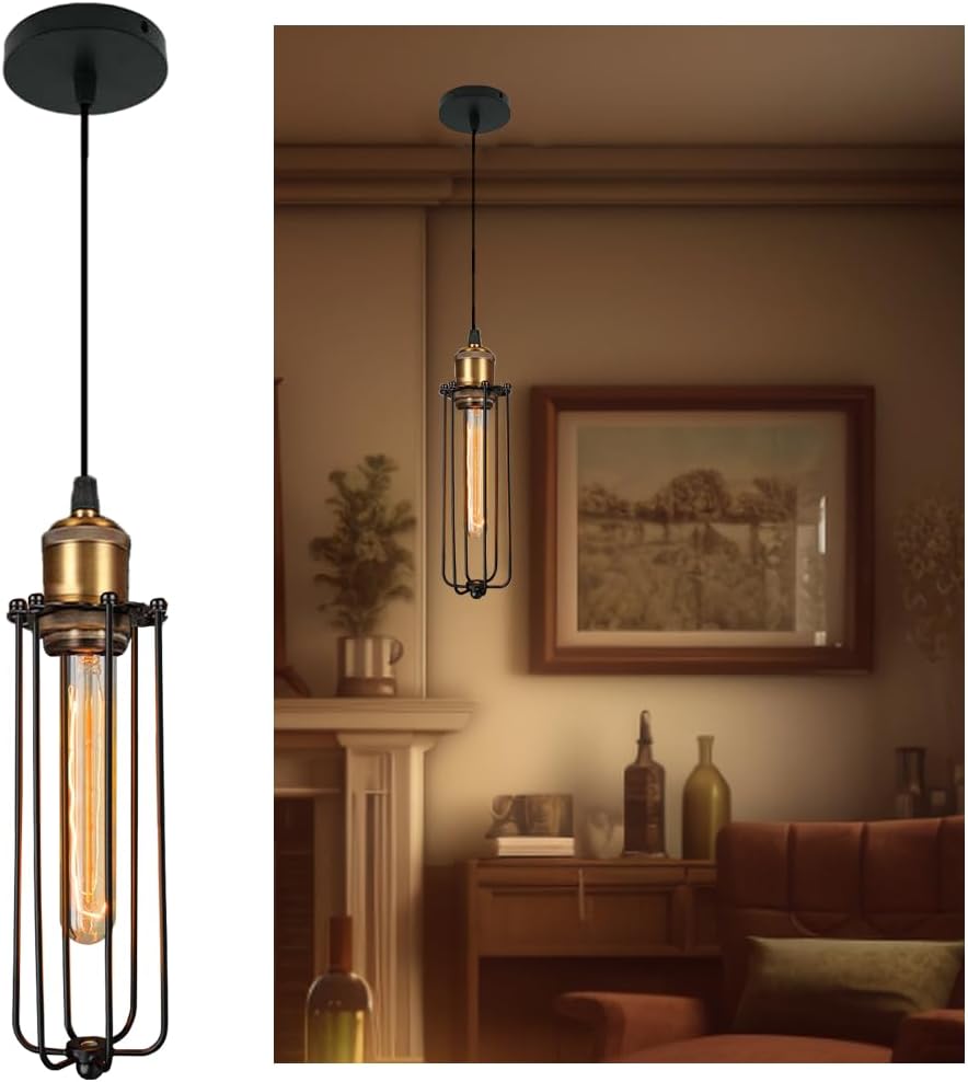 Luz colgante industrial de diseño retro – Lámpara colgante vintage con rejilla de metal