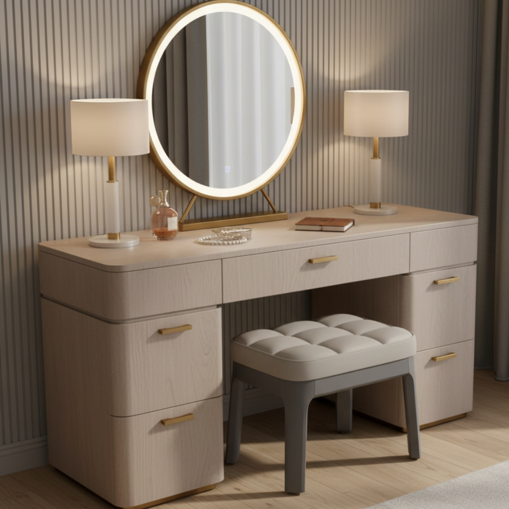 Taburete Bajo Moderno Minimalista - Tapizado en Cuero PU y Estructura de Madera Sólida