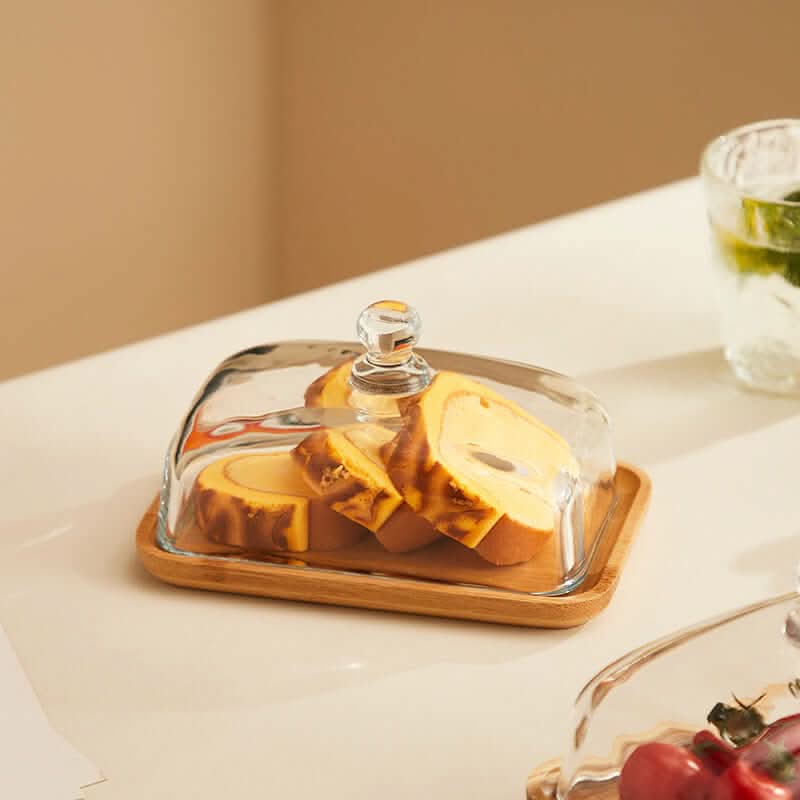 Lisslune | Plato de Mantequilla de Madera con Tapa de Vidrio – Vajilla Elegante