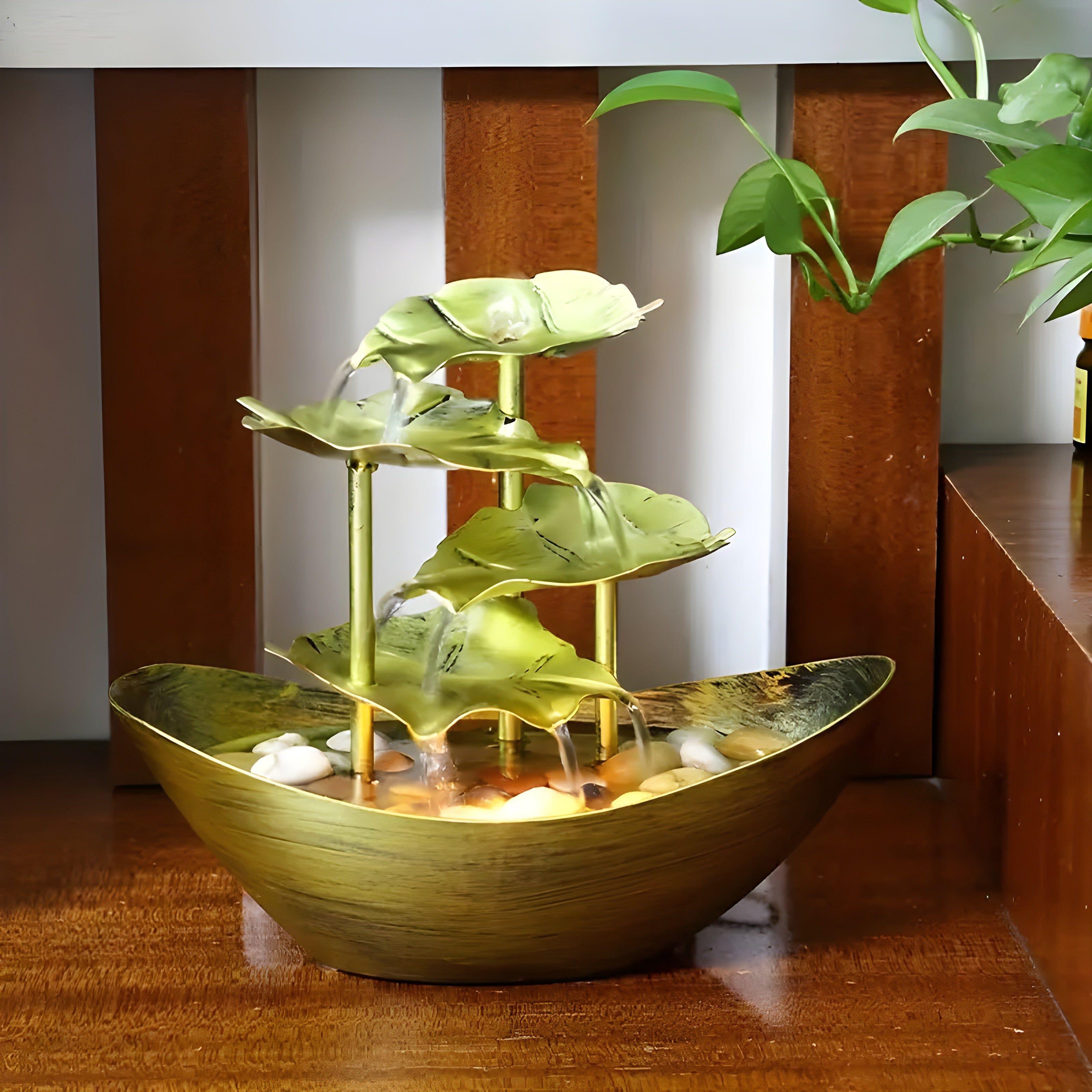 AquaAura - Fuente de Mesa con Luz LED Hecha de Hojas Relajantes