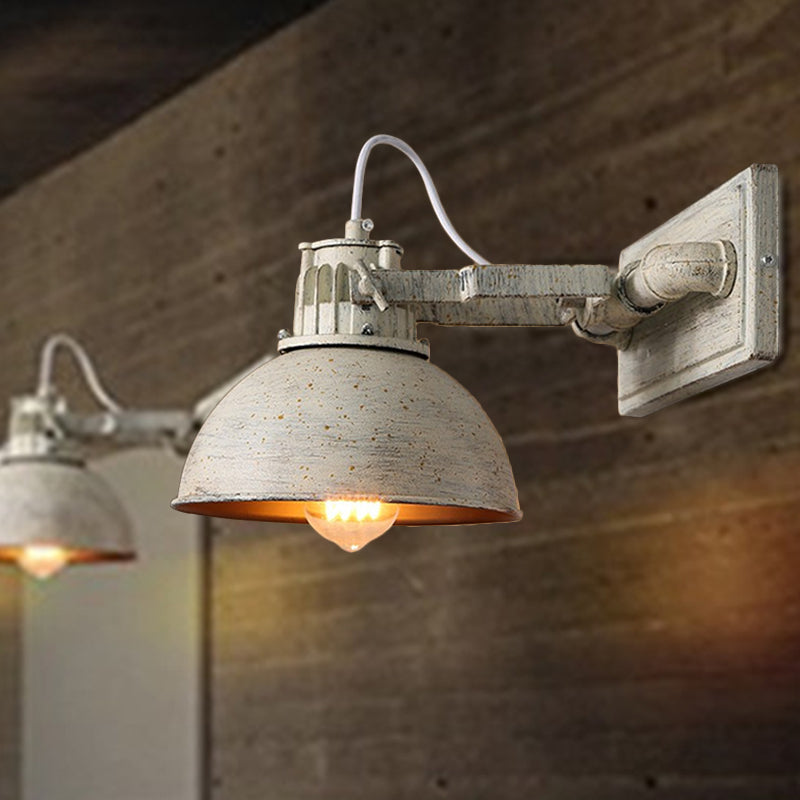 Lámpara de pared de metal en forma de cúpula, montaje en pared, antigüedades, 1 cabeza, salón, lámpara de pared ajustable en blanco con asa | Brehn