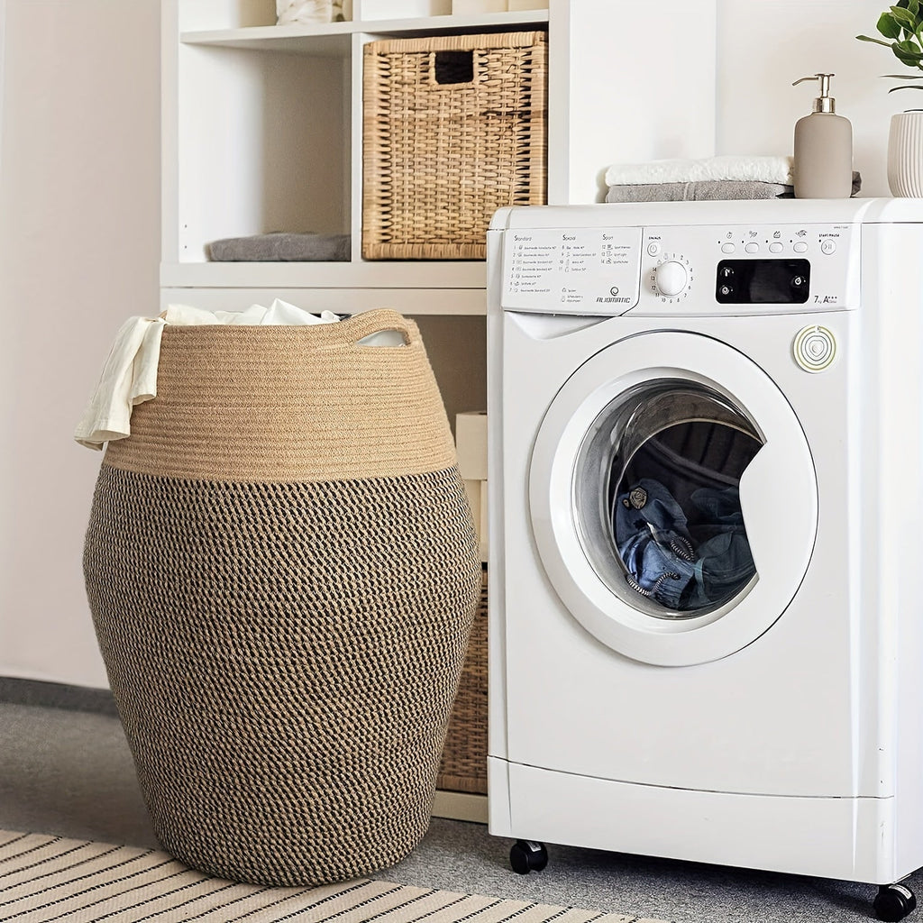 Cesta de Ropa de Mimbre Tejida Grande – Práctica y Elegante para Cualquier Espacio de Lavado