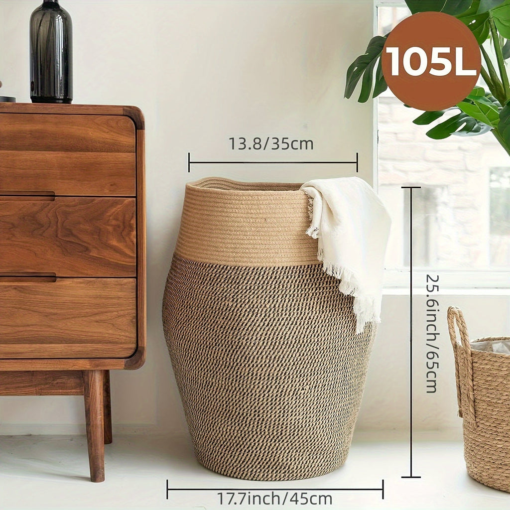 Cesta de Ropa de Mimbre Tejida Grande – Práctica y Elegante para Cualquier Espacio de Lavado
