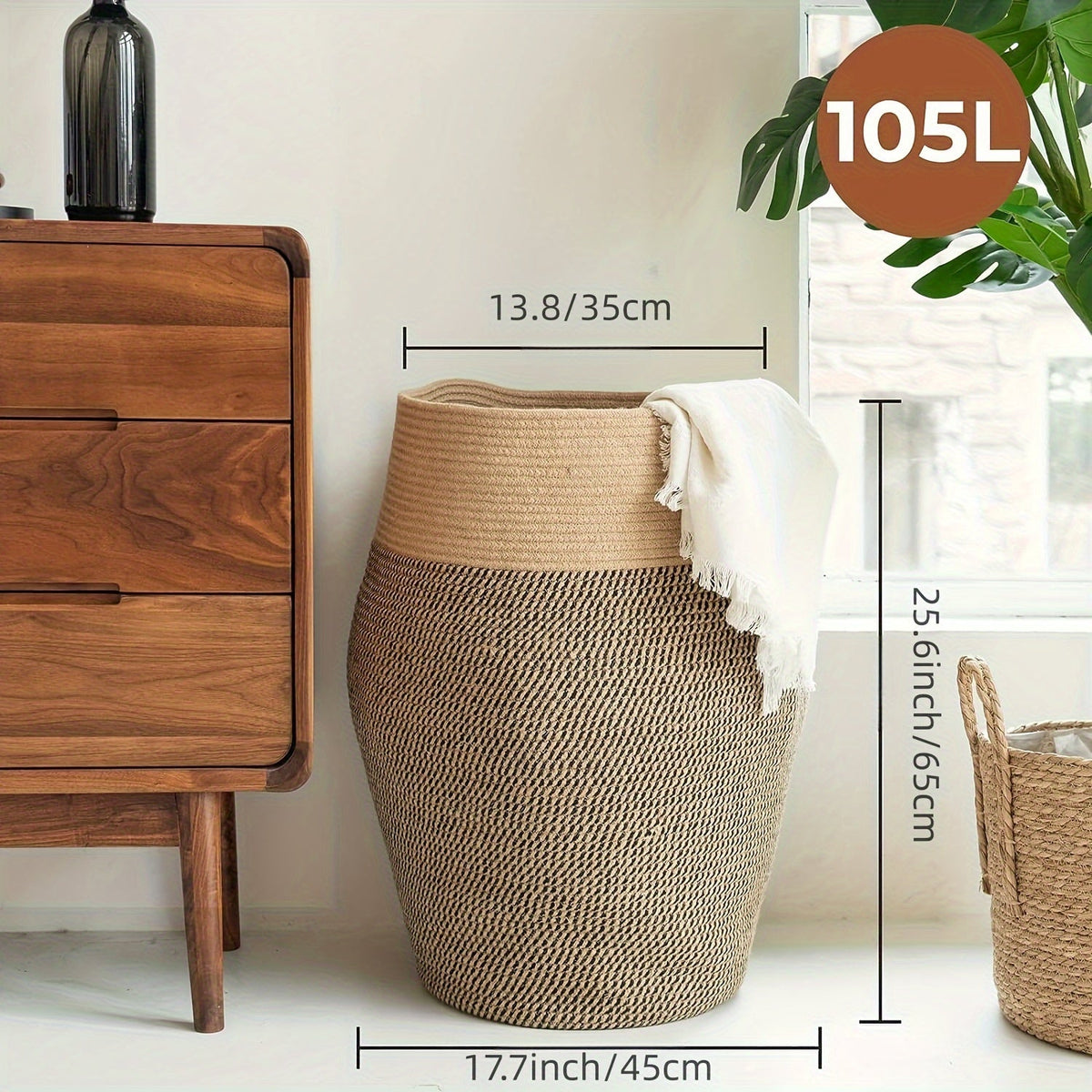 Cesta de Ropa de Mimbre Tejida Grande – Práctica y Elegante para Cualquier Espacio de Lavado