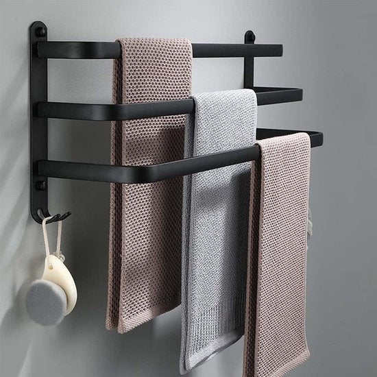 Toallero de 80 cm Sin Necesidad de Taladrar, Toallero Negro, Toallero para Baño, Juego de Accesorios para Baño con Toallero de Pared, Barra de Toalla de 80 cm, Toallero para Baño, Juego de Accesorios para Baño