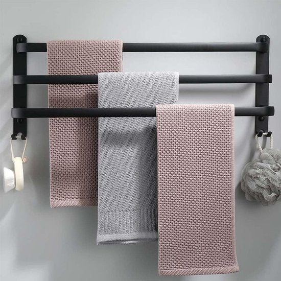 Toallero de 80 cm Sin Necesidad de Taladrar, Toallero Negro, Toallero para Baño, Juego de Accesorios para Baño con Toallero de Pared, Barra de Toalla de 80 cm, Toallero para Baño, Juego de Accesorios para Baño