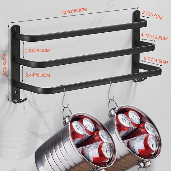 Toallero de 80 cm Sin Necesidad de Taladrar, Toallero Negro, Toallero para Baño, Juego de Accesorios para Baño con Toallero de Pared, Barra de Toalla de 80 cm, Toallero para Baño, Juego de Accesorios para Baño