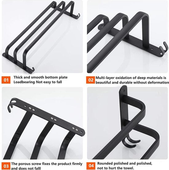 Toallero de 80 cm Sin Necesidad de Taladrar, Toallero Negro, Toallero para Baño, Juego de Accesorios para Baño con Toallero de Pared, Barra de Toalla de 80 cm, Toallero para Baño, Juego de Accesorios para Baño