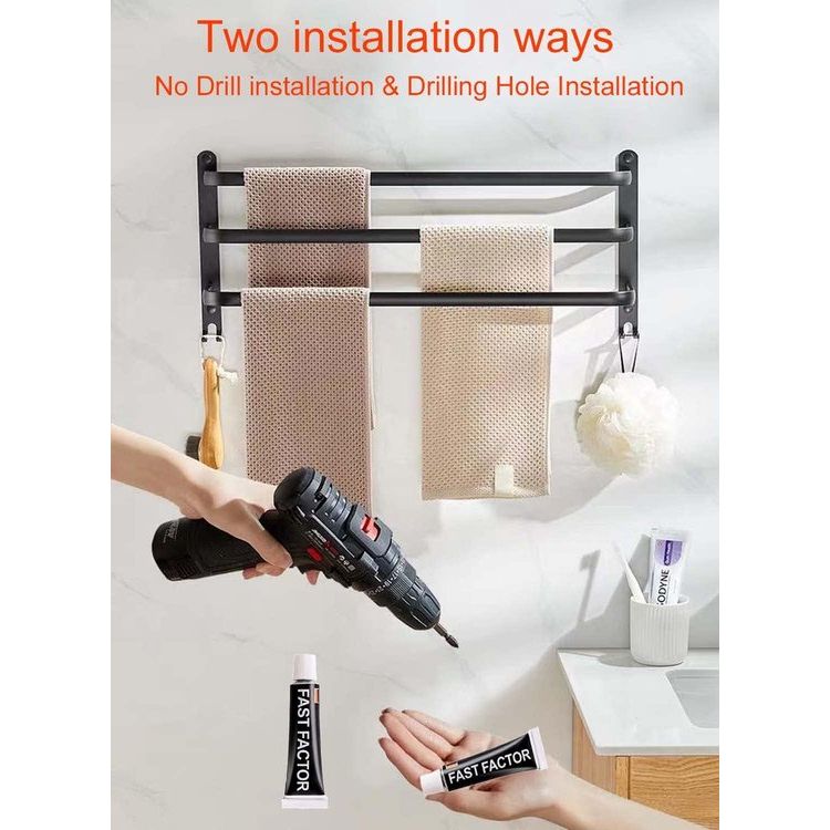 Toallero de 80 cm Sin Necesidad de Taladrar, Toallero Negro, Toallero para Baño, Juego de Accesorios para Baño con Toallero de Pared, Barra de Toalla de 80 cm, Toallero para Baño, Juego de Accesorios para Baño