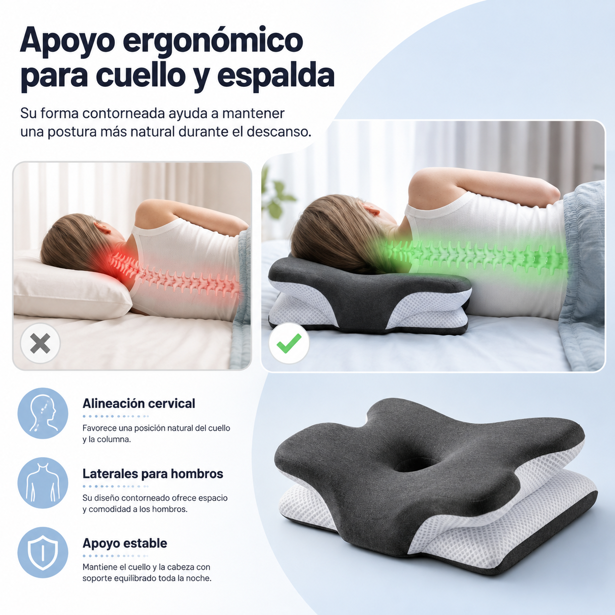 Almohada cervical ajustable para alivio del dolor