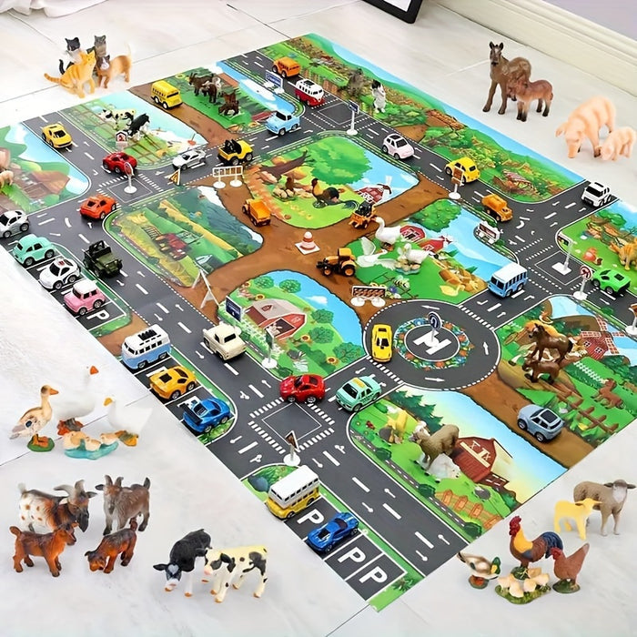 Alfombra Infantil con Tema de Granja y Tráfico - DuoPlay