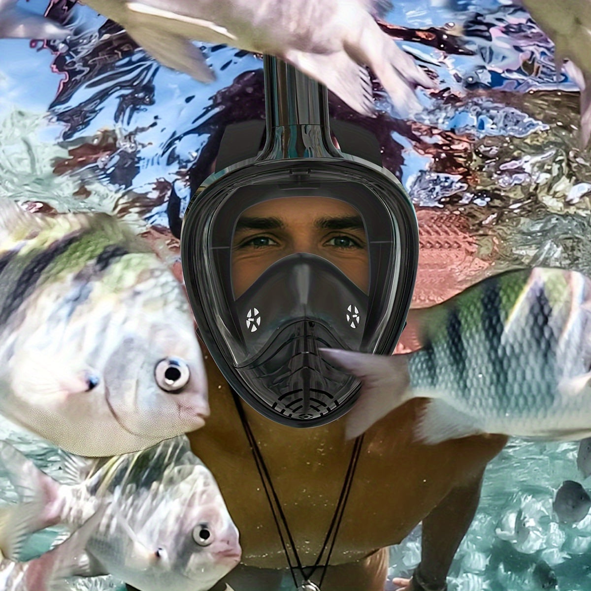 Máscara de Snorkel de Cara Completa – Visión Panorámica de 180° y Montaje para Cámara para una Experiencia Subacuática Perfecta