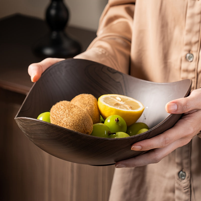 Gran Cuenco de Frutas con Aspecto de Madera – Decorativo y Práctico para Uso en Mesa