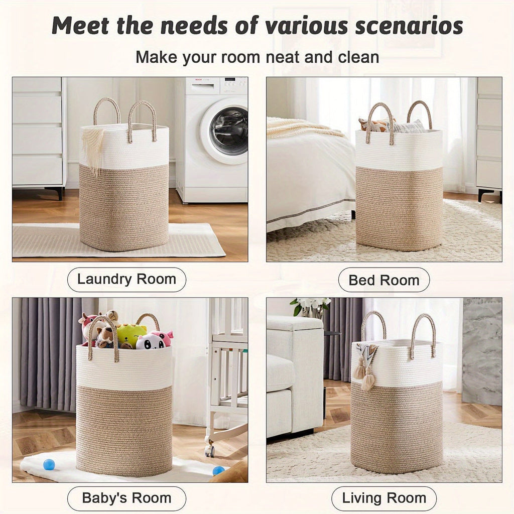 Cesta de Ropa Extra Grande Tejida - Espacio para Todas Tus Cosas, Durable y Práctica