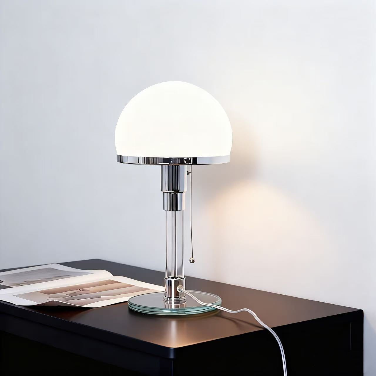Lámpara de Mesa de Vidrio Diseño Bauhaus con Interruptor de Cuerda