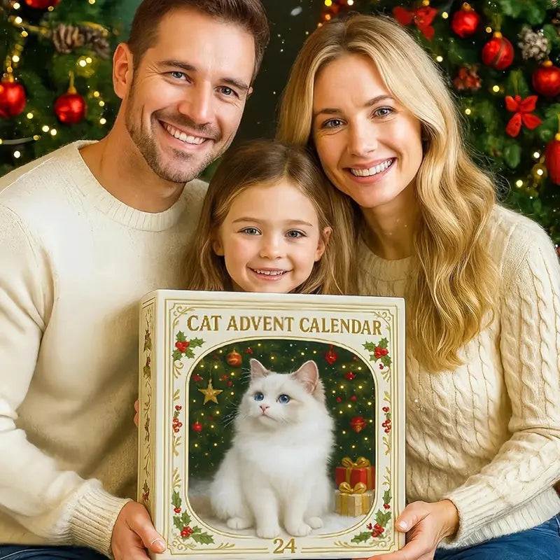 Calendario de adviento festivo con 24 gatos alegres