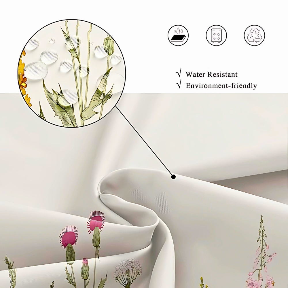 Cortina de Ducha Impermeable de Estilo Pastoral con Plantas