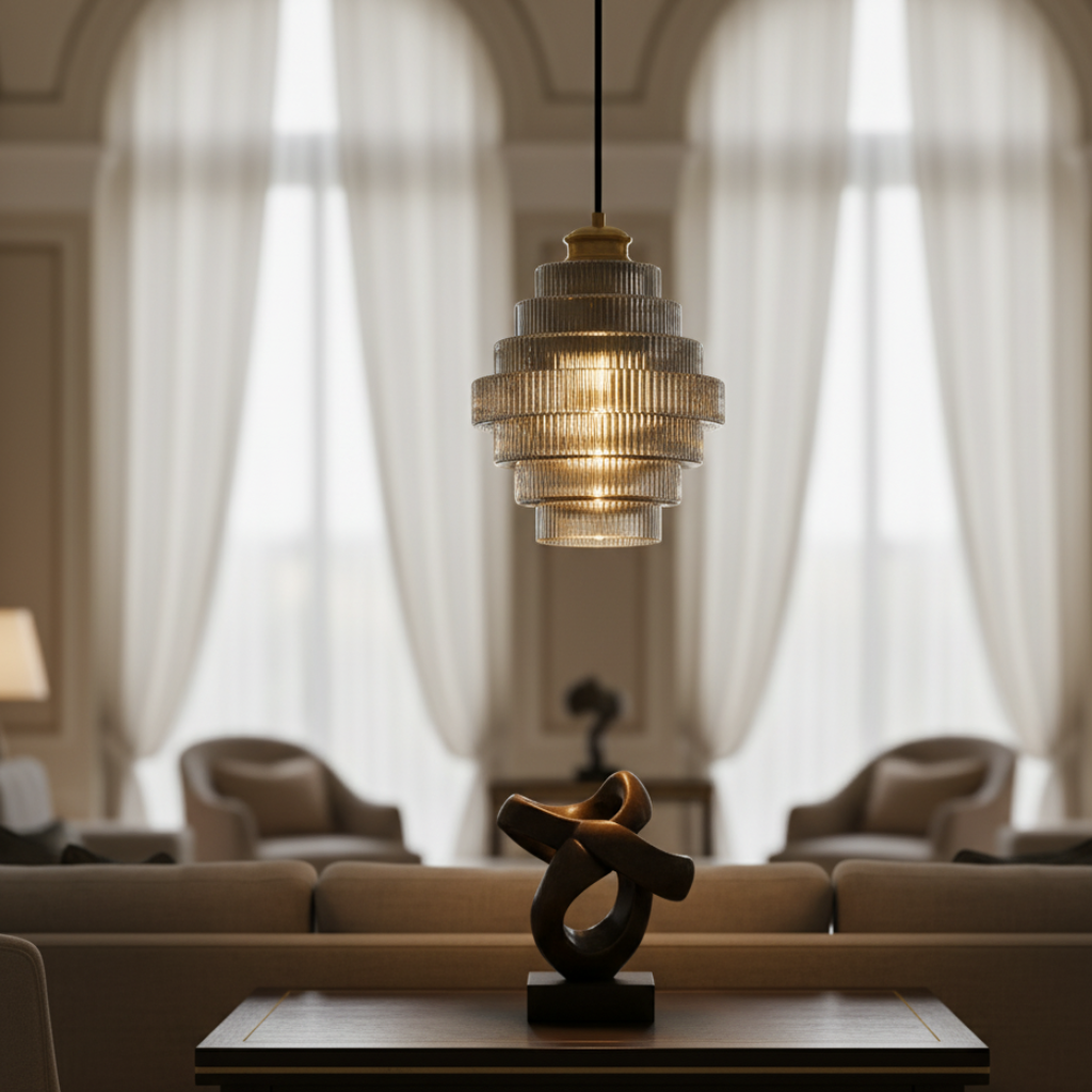 Lámpara Colgante de Cristal Tinteado con Rayas de Latón Antiguo - Elegantes Luces Colgantes para Cocina