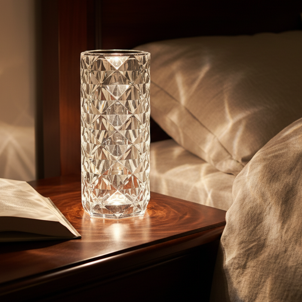 CrystalGlow | Lámpara de Mesa Inalámbrica con Control Táctil Dinámico y Opciones de Color