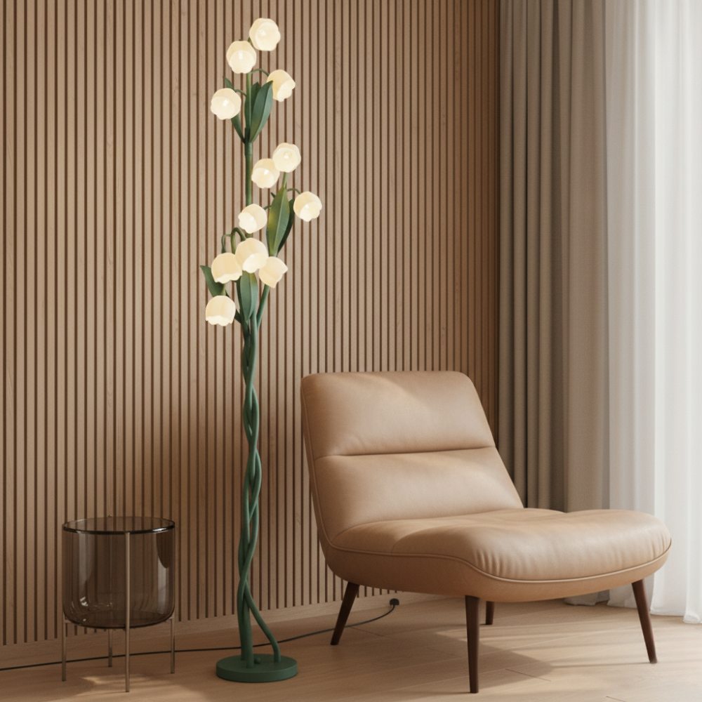 Sara Orchid - Lámpara de Pie Elegante con Sombrillas de Flores Blancas para Sala de Estar o Dormitorio