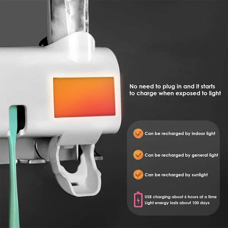 Skanto | Soporte para cepillos de dientes con esterilizador UV inteligente, dispensador de pasta de dientes montado en la pared
