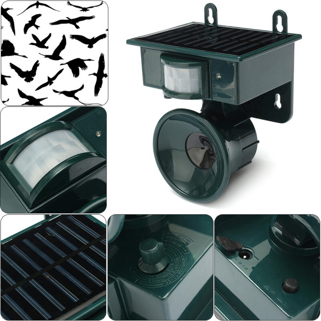Lisslune | TerraGuard – Repelente Solar de Aves a Prueba de Climas con Sensor de Movimiento PIR y Sonido Natural de Disuasión