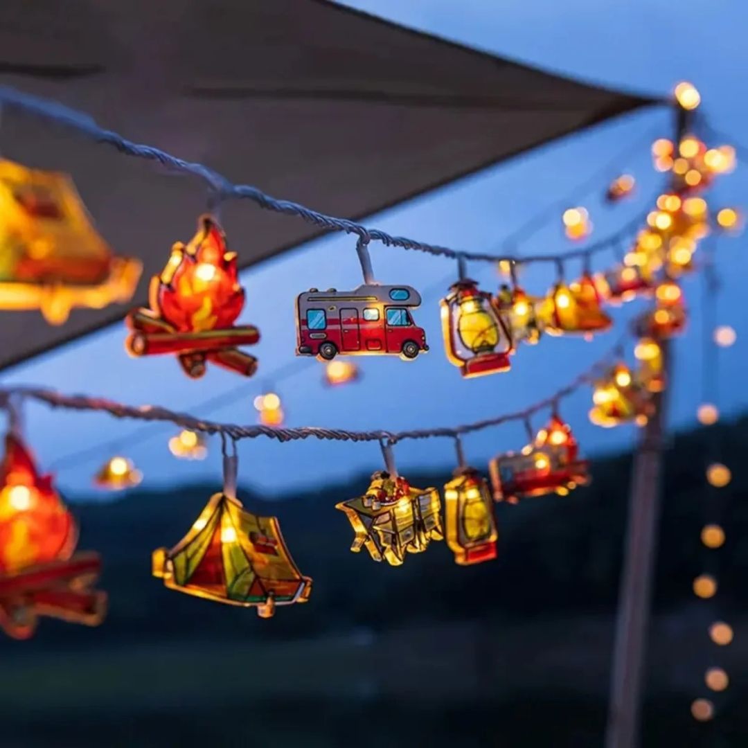 Iluminación Ambiental de Camping con Motivos de Tienda y Caravana LED