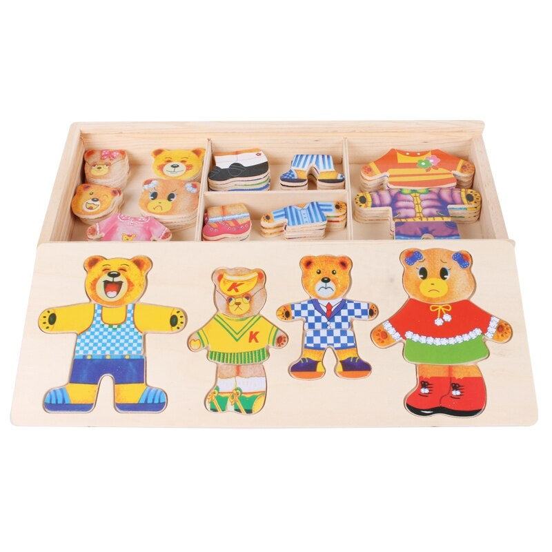 BearDrobe – Set de rompecabezas de vestir de madera para niños con piezas de ropa intercambiables