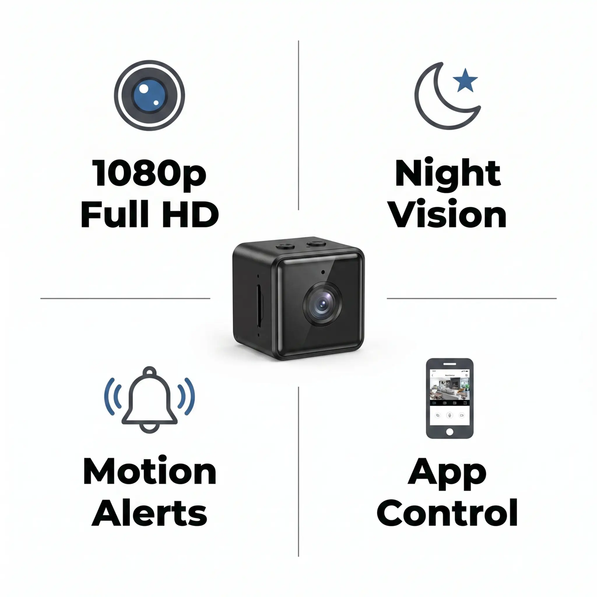 Cámara de seguridad inalámbrica WiFi de 1080p | Resistente a la intemperie, controlable mediante aplicación e ideal para la vigilancia en interiores y exteriores | Cámara de CCTV compacta