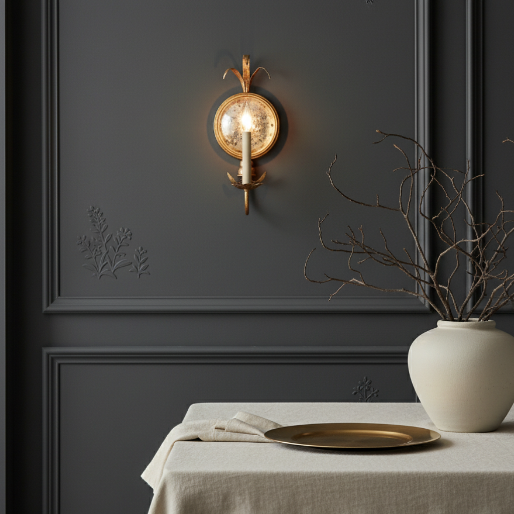 Apliques de Pared de Latón Elegantes con Espejo Antiguo y Luces de Candelabro