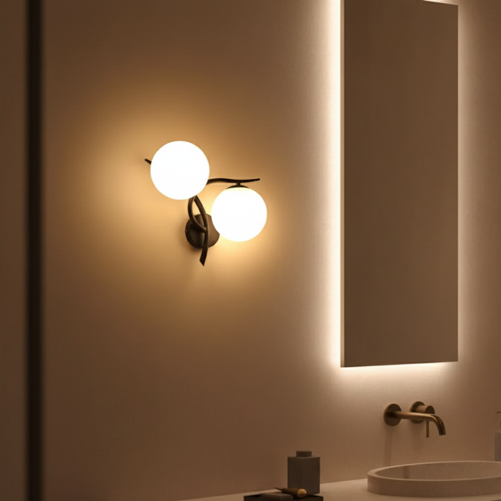 Aplique de Pared de Hierro Moderno con Acento de Esfera de Vidrio Doble para Dormitorios y Pasillos