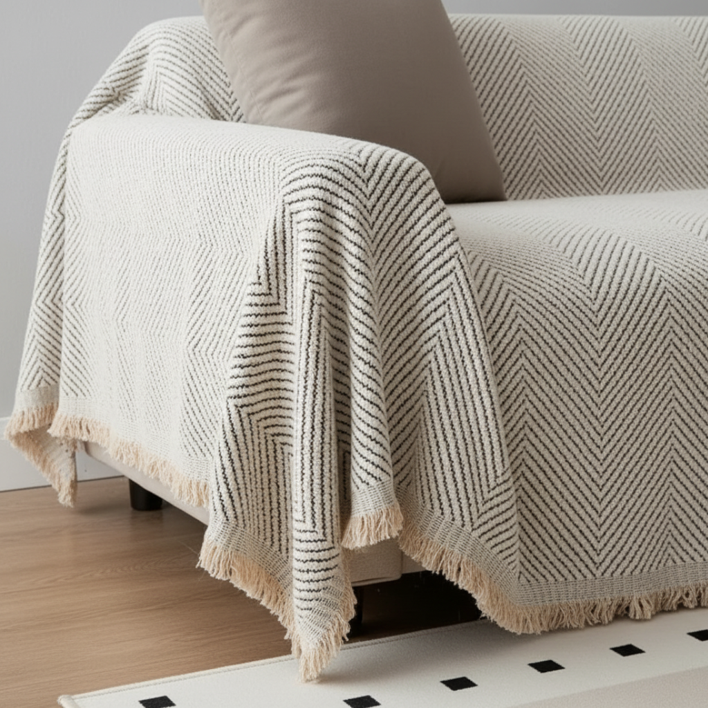 Funda de Sofá de Raya Herringbone - Funda Antideslizante y Duradera para Protección de Mascotas y Muebles