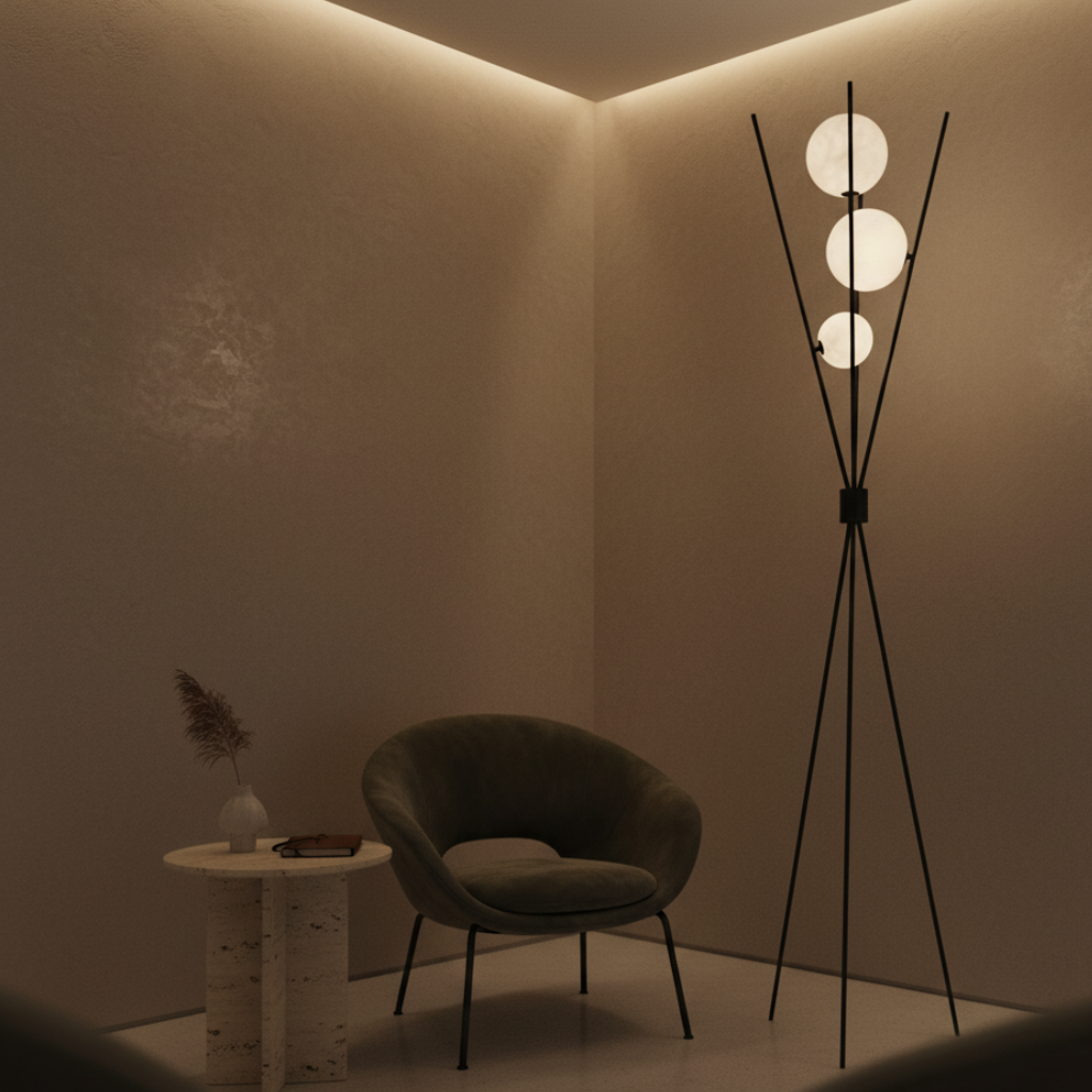 Linea Orbital | Lámpara de Mesa y Suelo LED Regulable con Diseño de Luna