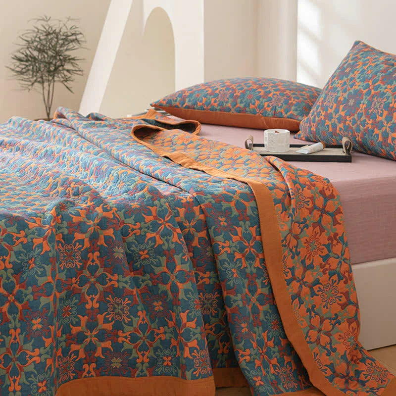 Colcha de Algodón de Seis Capas con Diseño Azul – Manta de Confort TerraLoom