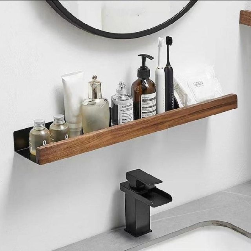 WoodHaven – Organizador de Baño de Madera Maciza Sin Perforación