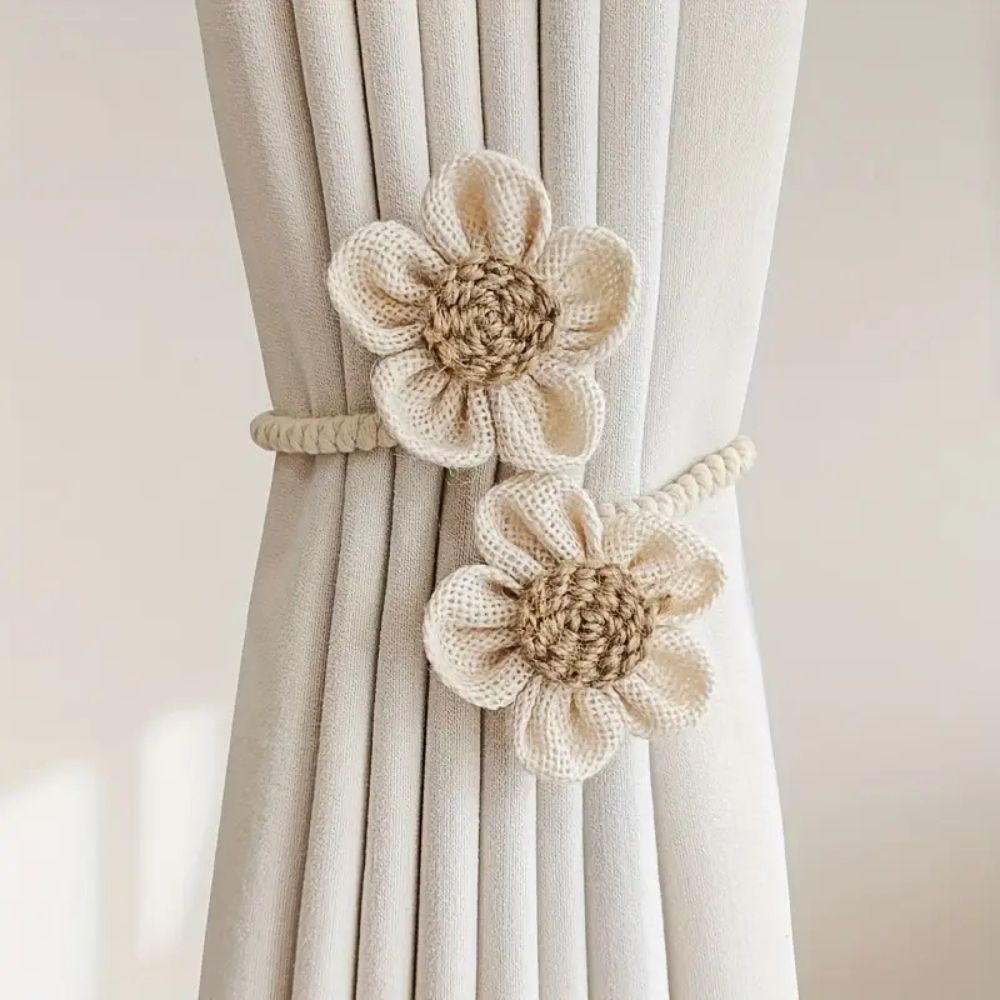 Cinta de Cortina de Cáñamo Floral | Set de 2 Piezas
