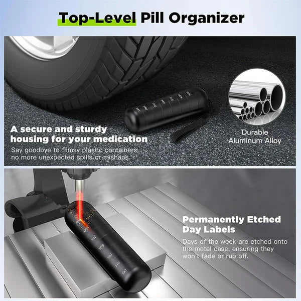 Organizador de Pastillas Portátil de Aluminio para 7 Días para Viajar, Caja de Pastillas Contenedor de Pastillas
