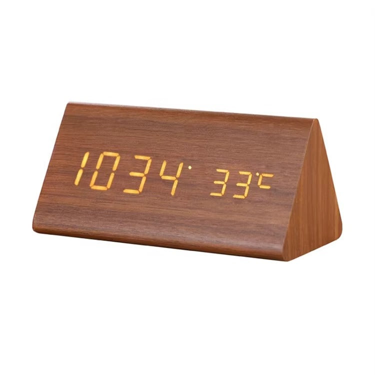 Despertador Digital Moderno con Pantalla LED de Aspecto de Madera y Control por Voz