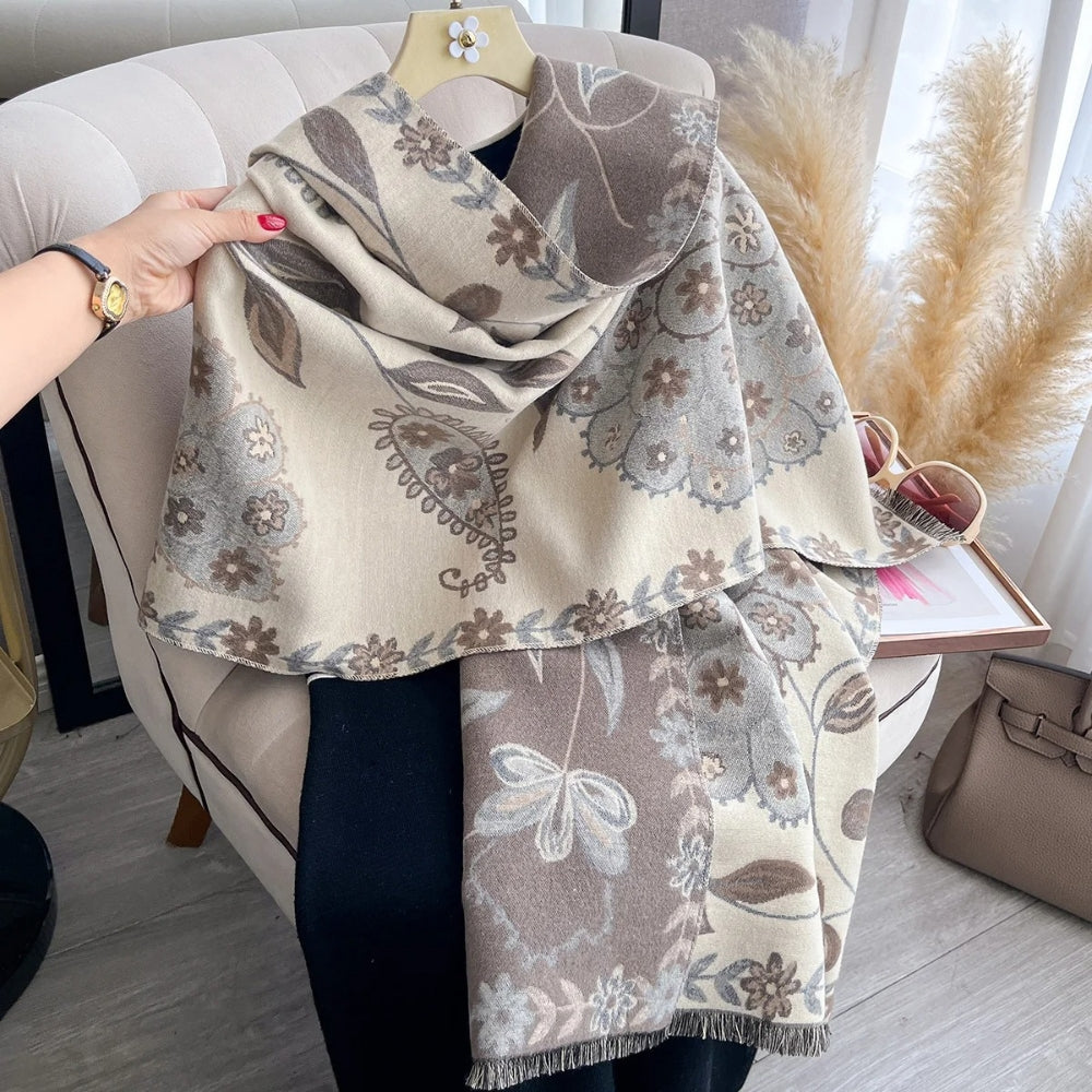 Chal de Invierno Floral Elegante de Doble Cara
