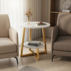 Mesa Lateral Moderna de Dos Niveles con Diseño Compacto – Mesa de Noche Versátil y Mesa de Exterior para Espacios Pequeños
