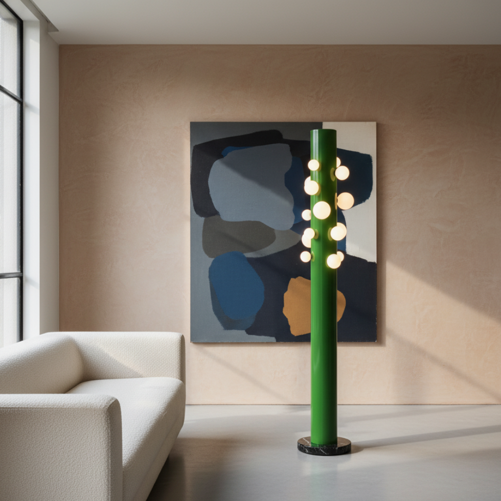 VerdeLuxe | Lámpara de Pie Moderna y Elegante con Base de Metal Verde y Pantalla Blanca