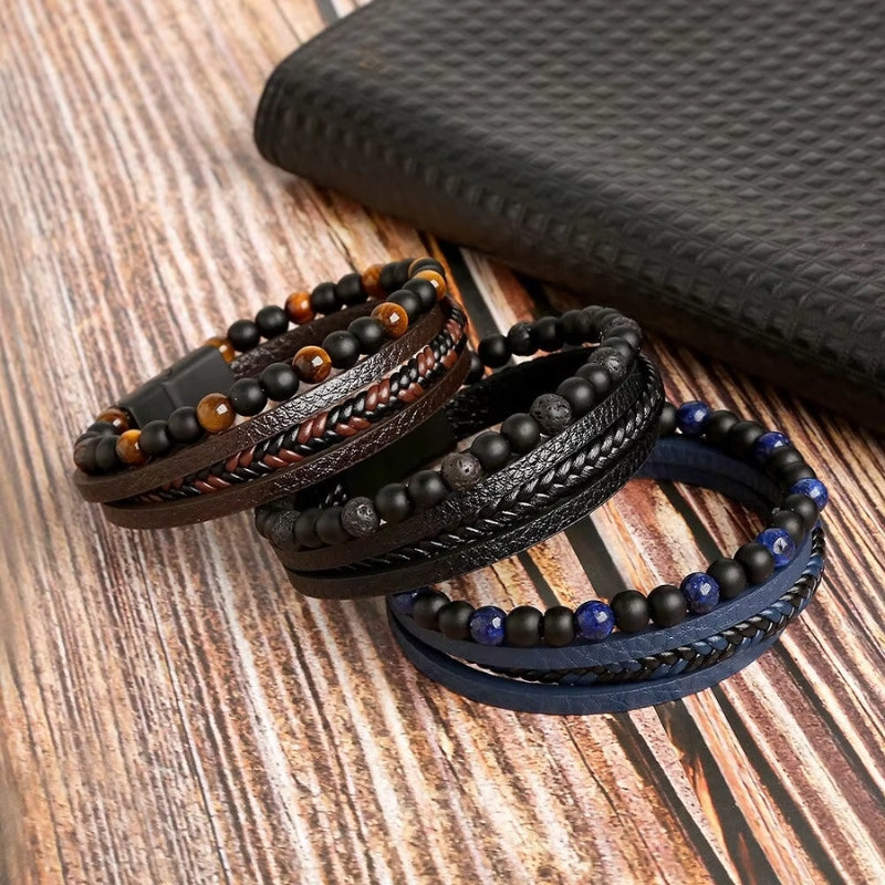 Sebastián – Set de pulseras de 4 piezas con banda de perlas y cierre magnético