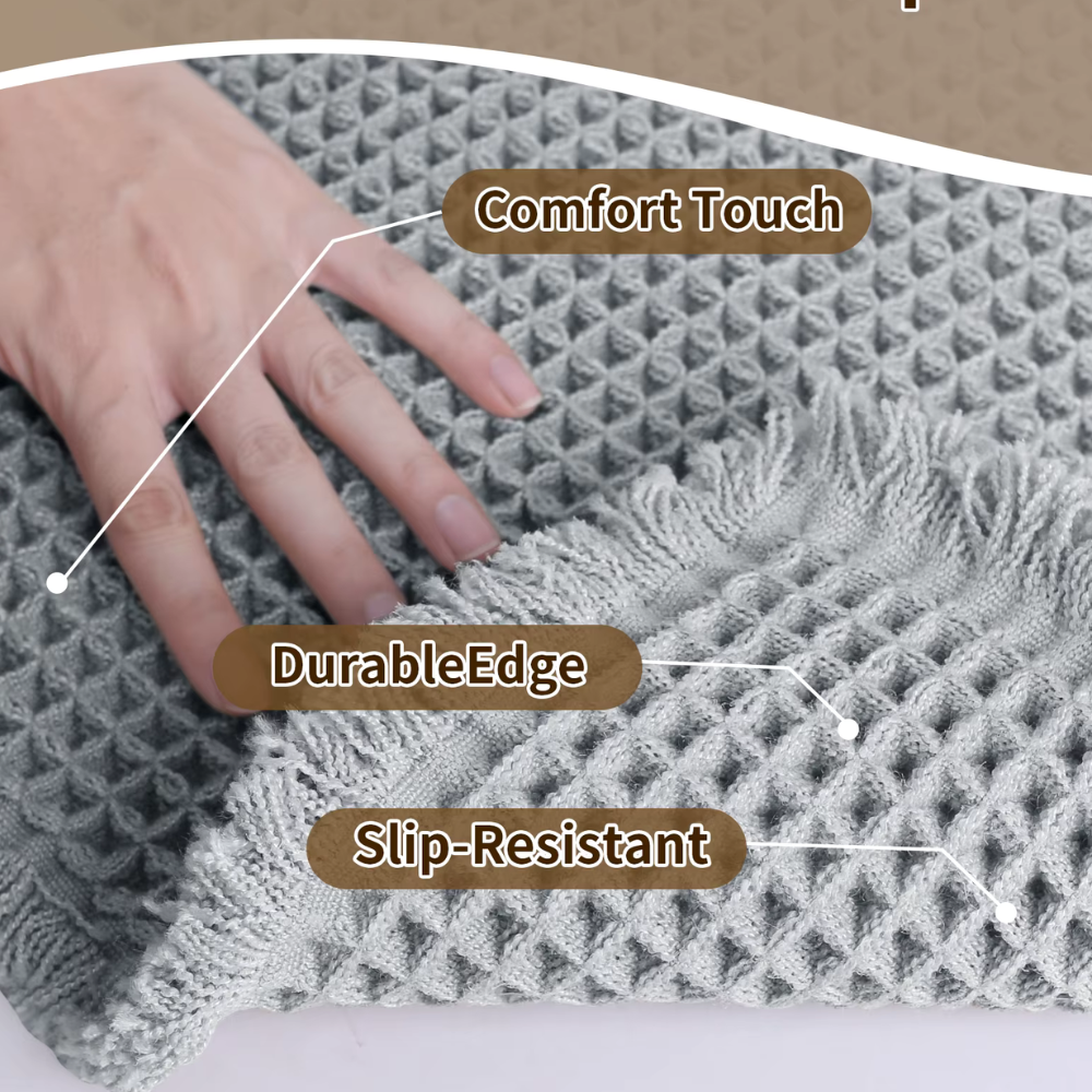 Alfombrilla de Baño Super Absorbente Waffle | Alfombra de Microfibra Antideslizante con Borlas