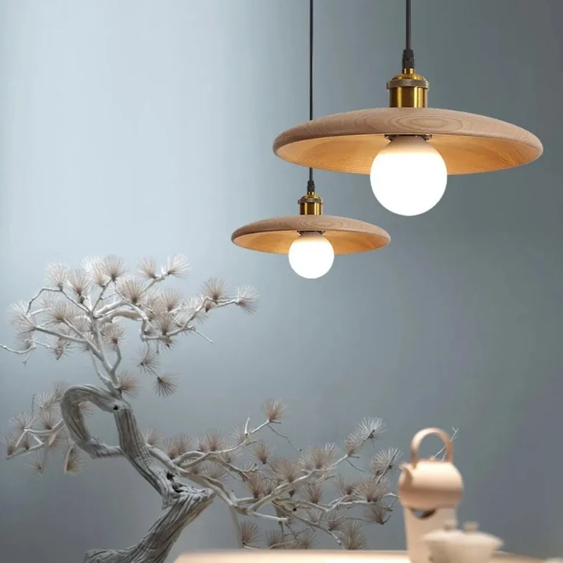 Oriva | Lámpara colgante en forma de disco de madera