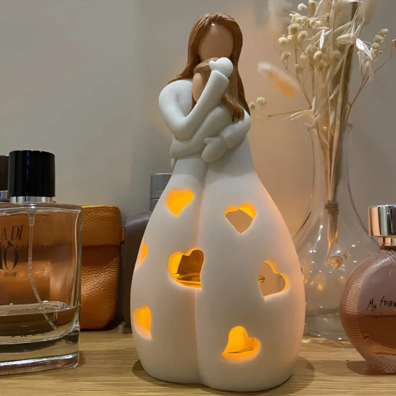 Regalo del Día de la Madre | Estatua de portavelas que abraza a madre e hija