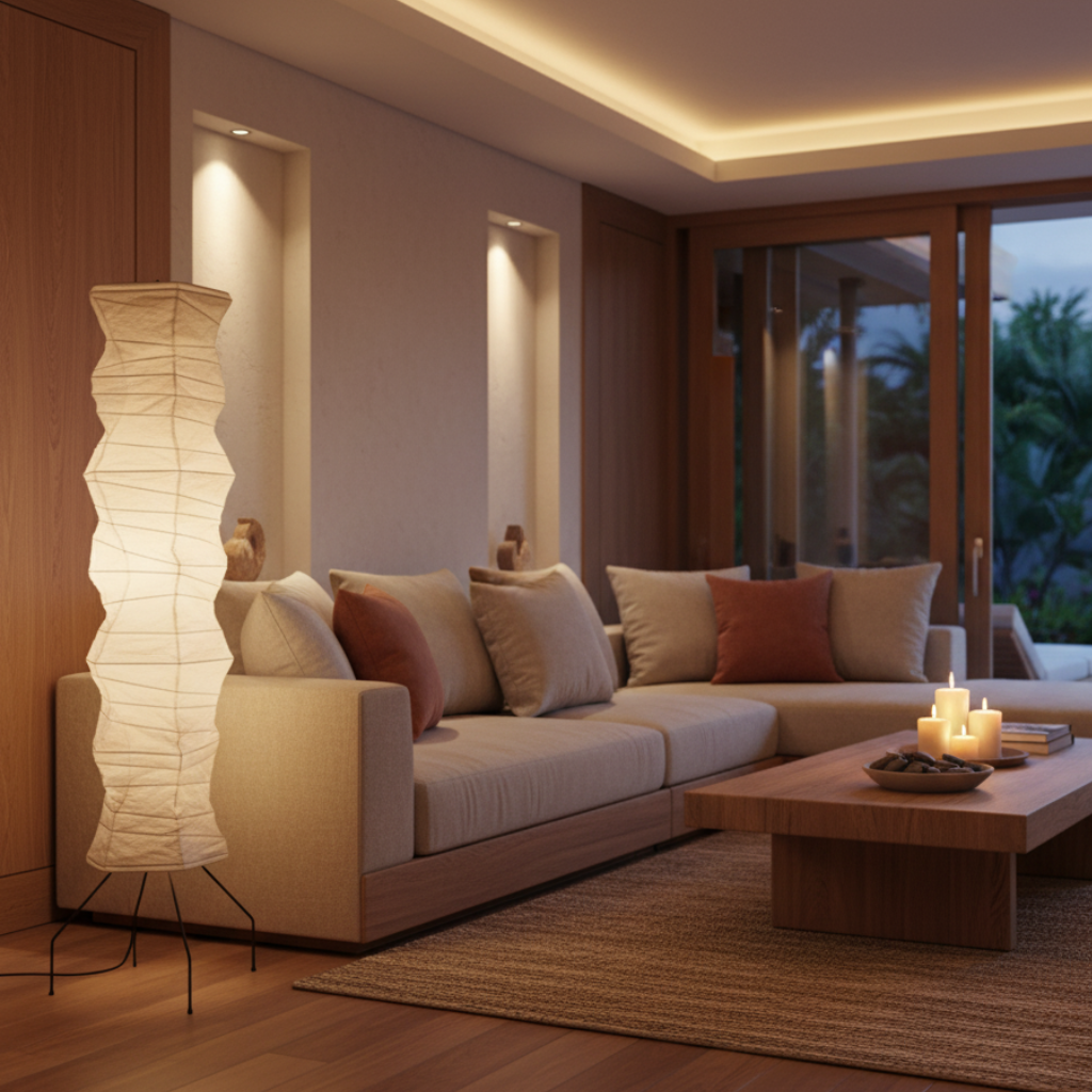 WabiSabi | Elegante Lámpara de Pie Orgánica Japonesa Moderna para la Sala de Estar