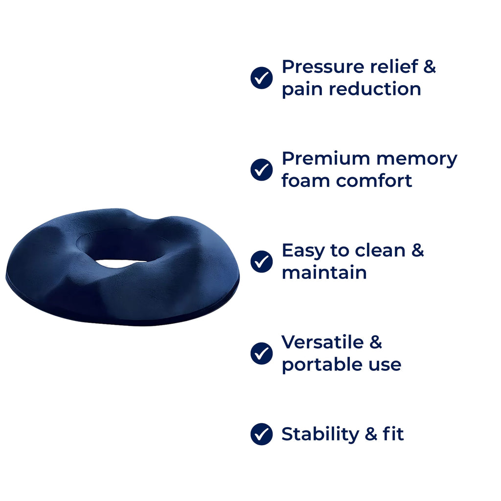 SitRelief | Cojín de Asiento en Forma de Dona – Alivio para el Coxis y Hemorroides – Espuma Viscoelástica – Funda Lavable – Uso en Oficina, Viajes, Postparto Kalsten