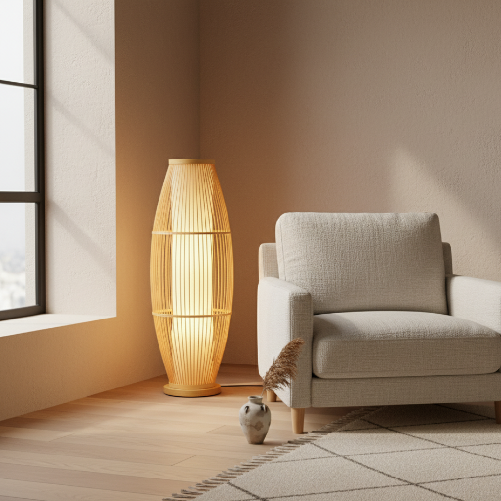 BambooGlow | Lámpara de Mesa y de Pie Moderna y Ecológica Elegante para Sala de Estar