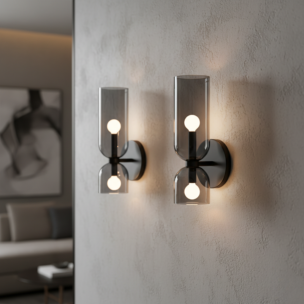 Lámpara de Pared de Doble Cabeza de Vidrio Elegante | Iluminación de Aplique Minimalista Moderna para Sala de Estar o Dormitorio